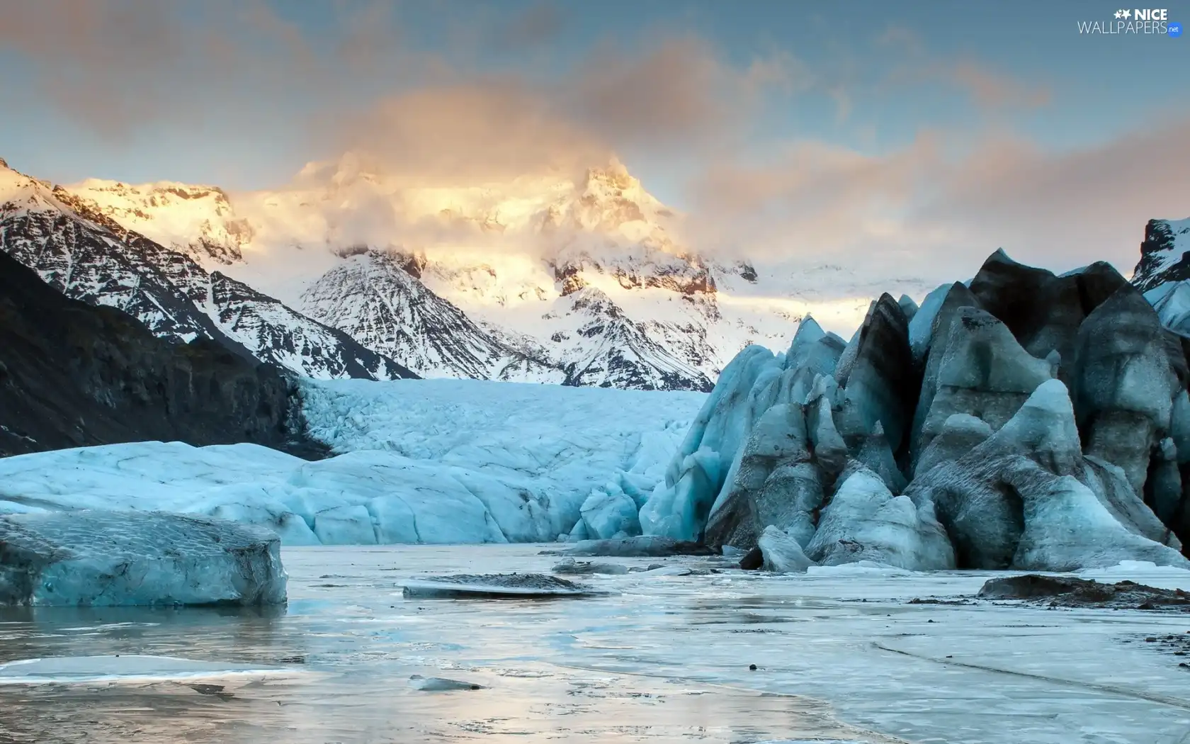 sea, winter, Mountains, ice, rocks