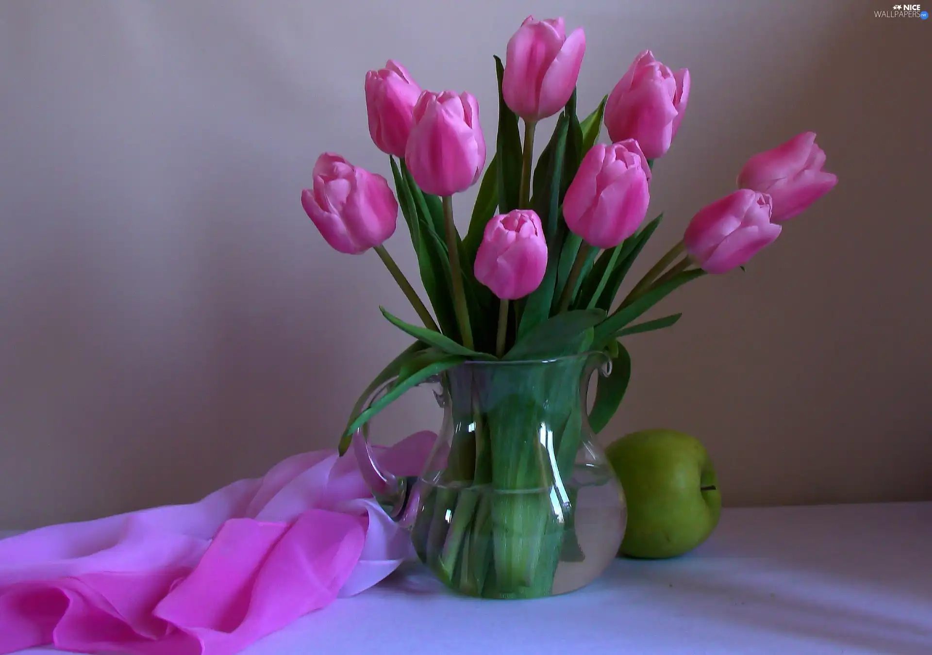 Pink, Apple, shawl, Tulips