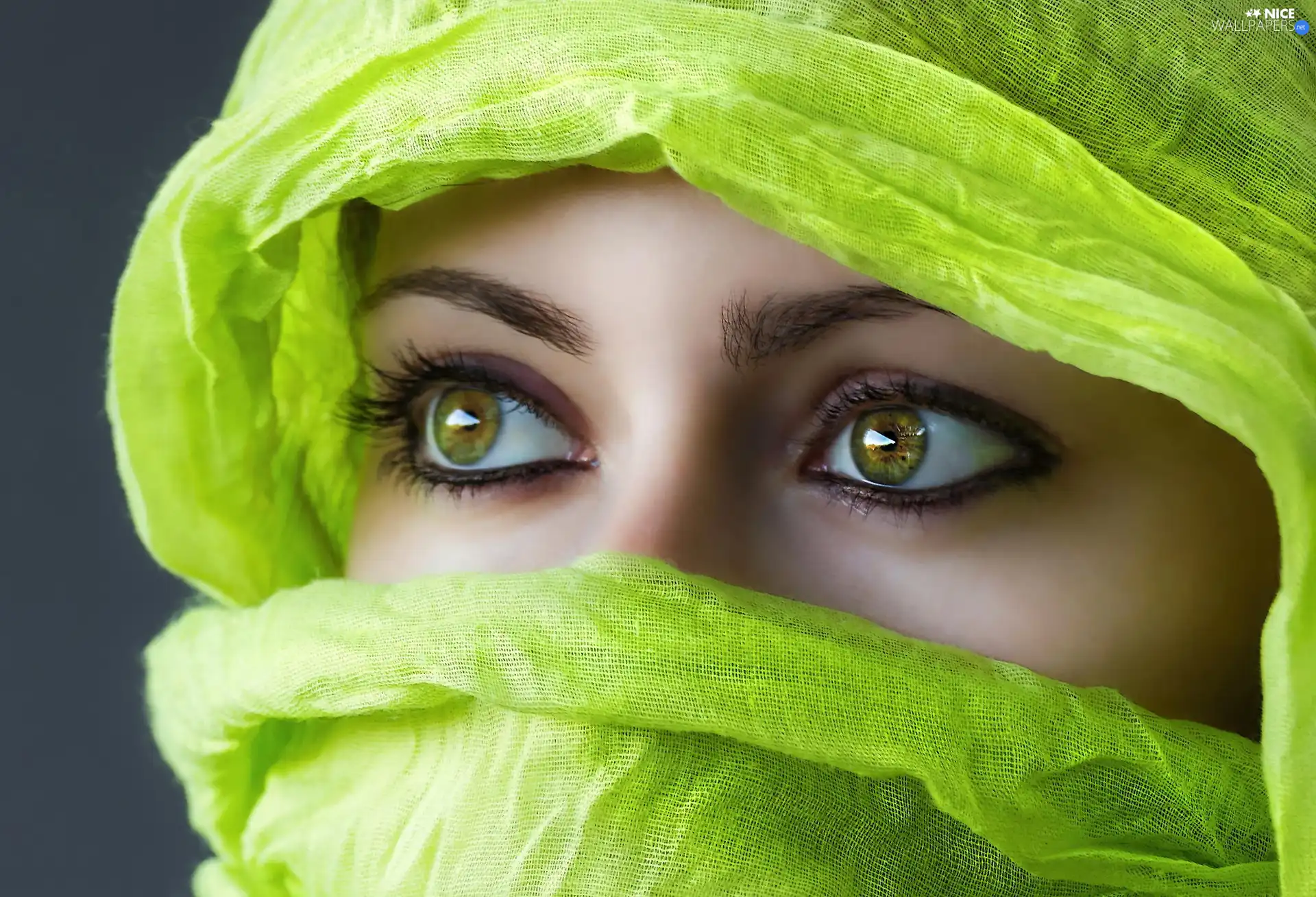 Women, make-up, shawl, Eyes
