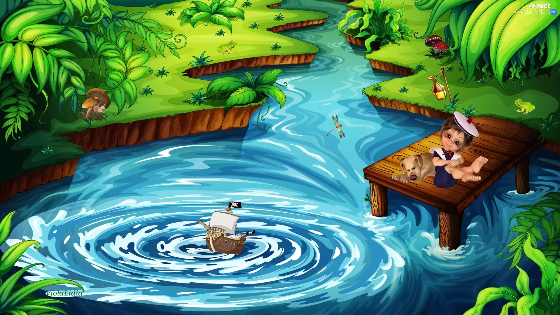 toy, Ship, dolly, River, graphics