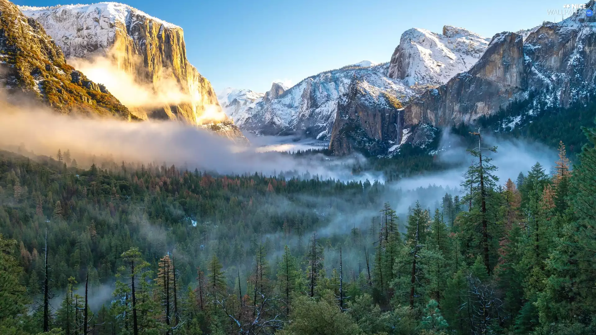 Yosemite National Park, The United States, Fog, clouds, Sierra Nevada Mountains, State of California