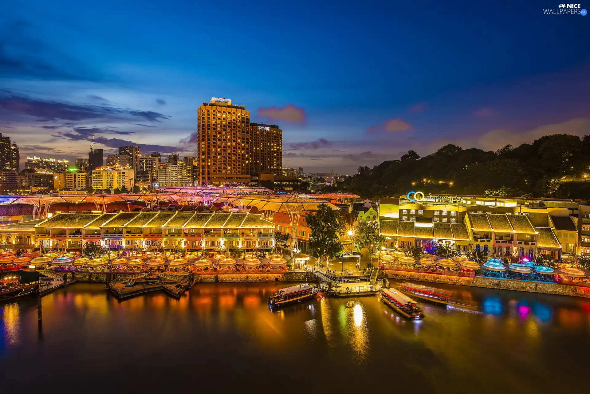 Singapur, Asia, light, River, Town