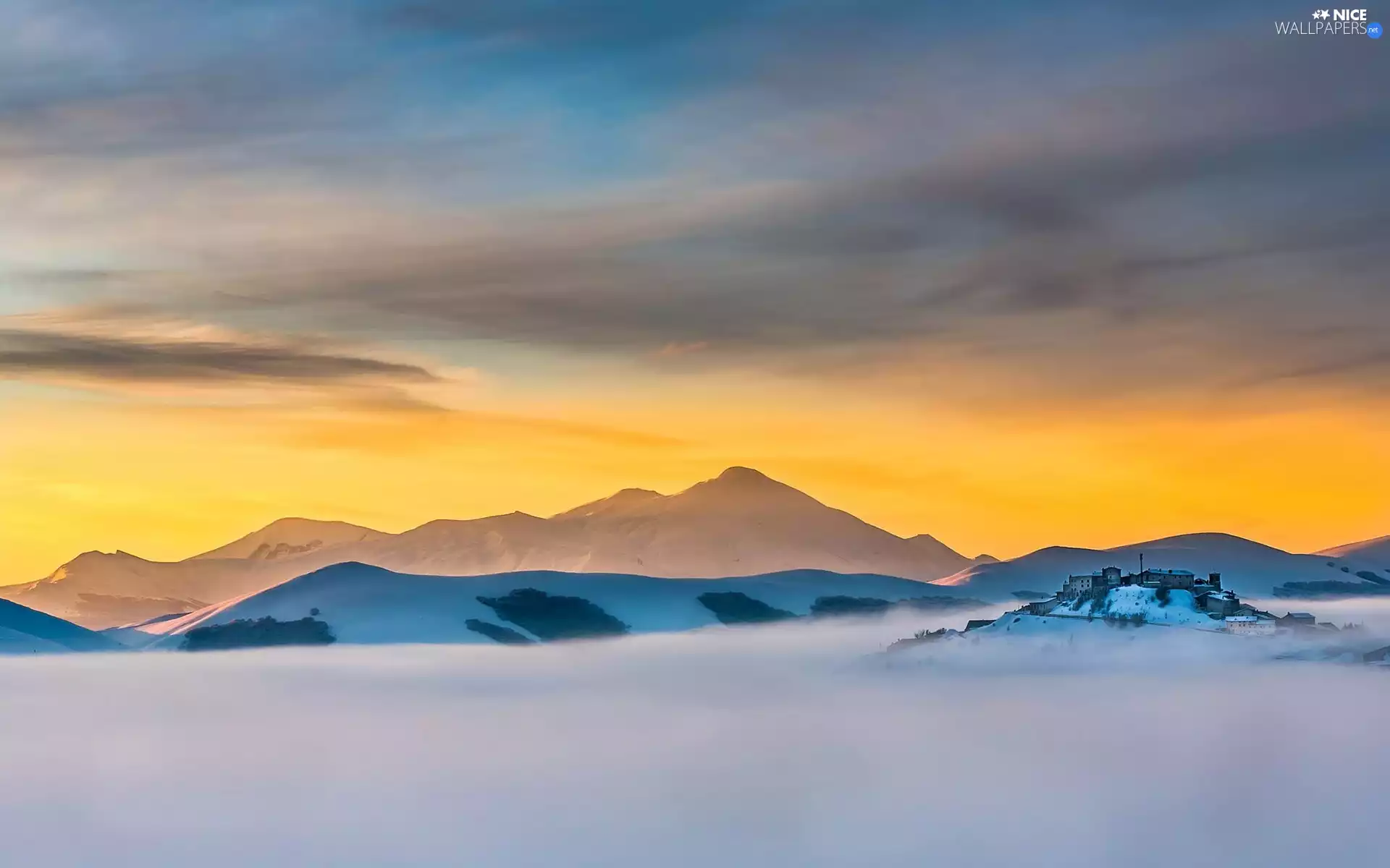 Sky, Mountains, Fog