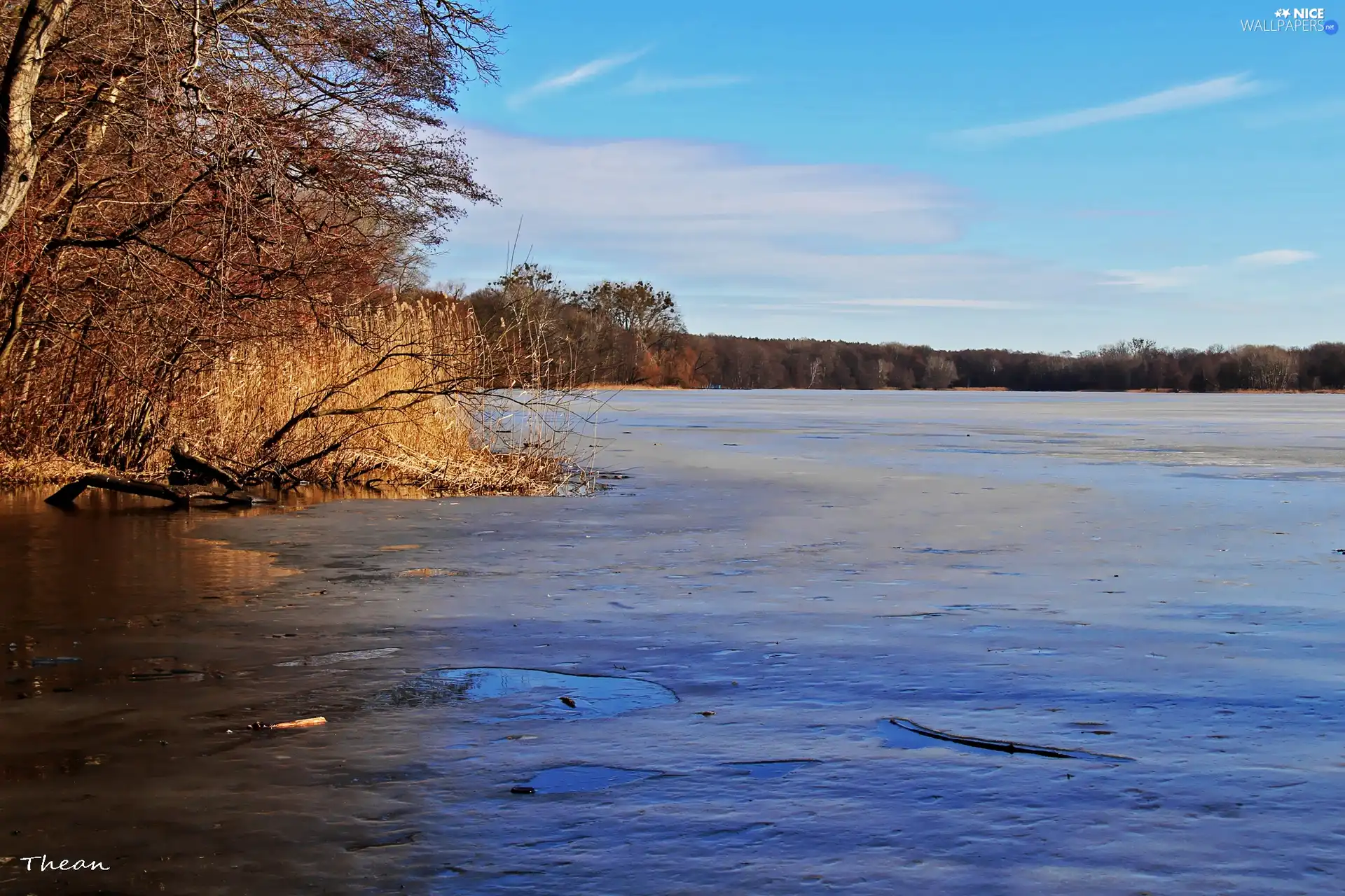 frozen, blue, Sky, lake