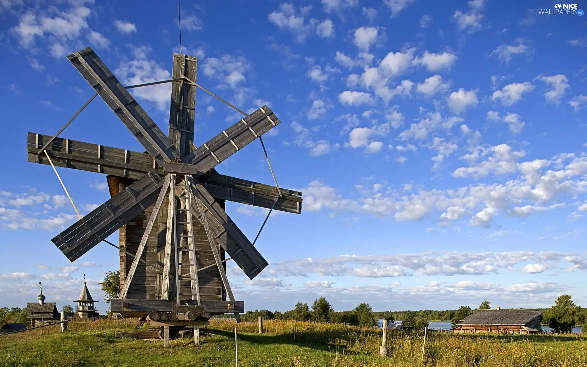 Sky, Windmill, Houses