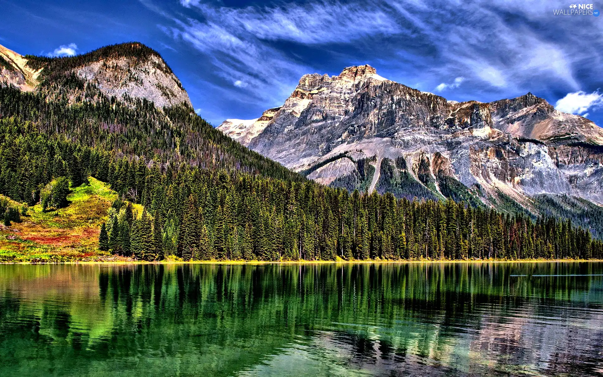 Sky, Mountains, lake