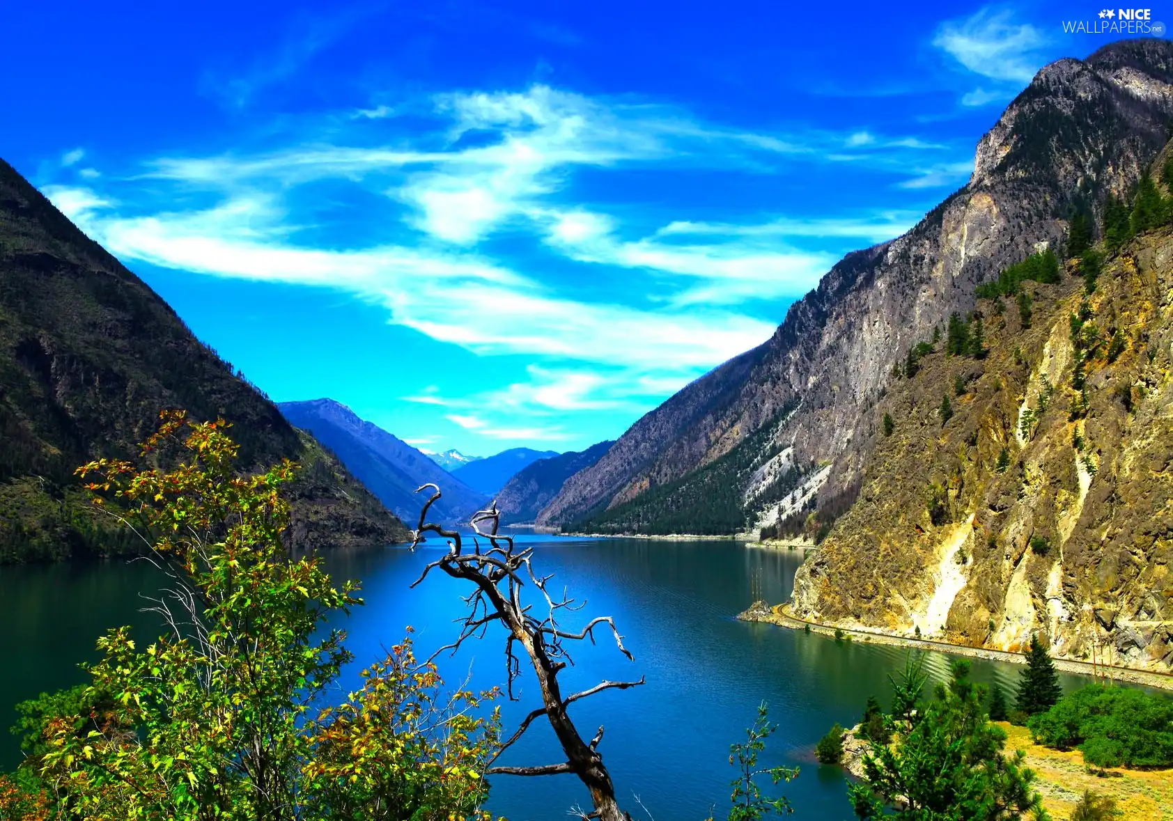 Sky, Mountains, lake