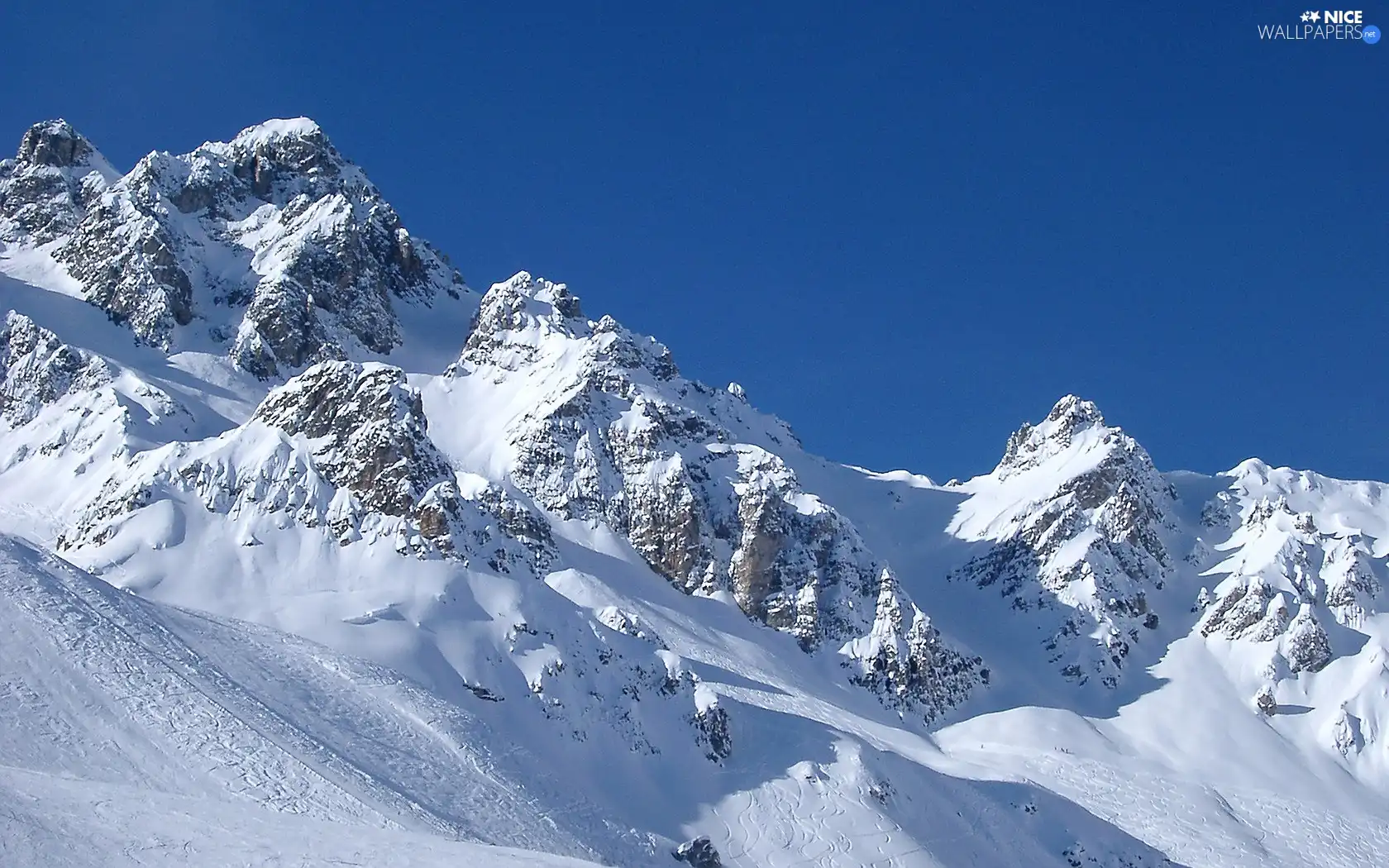 Mountains, blue, Sky, snow