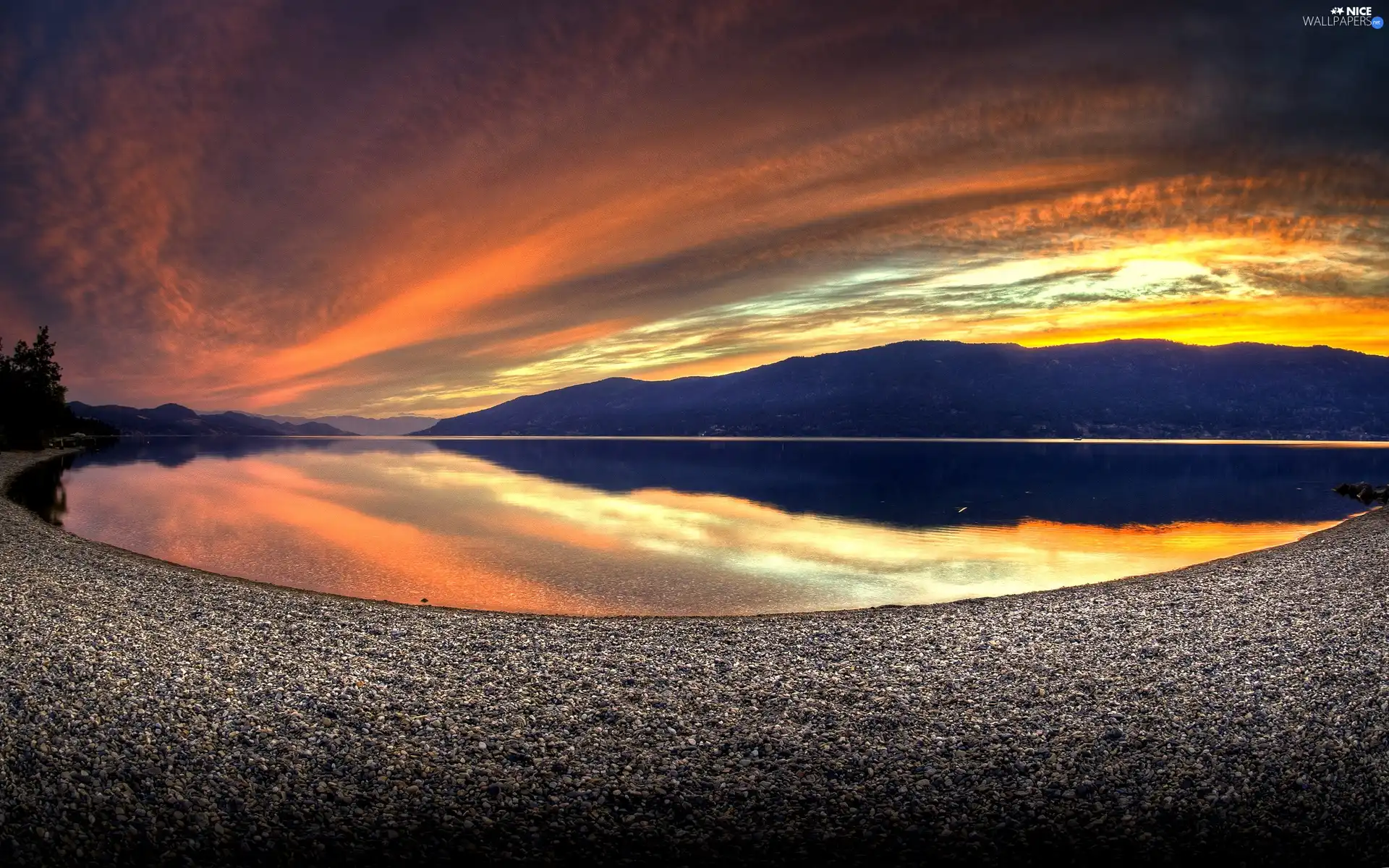 Mountains, Coast, Sky, lake