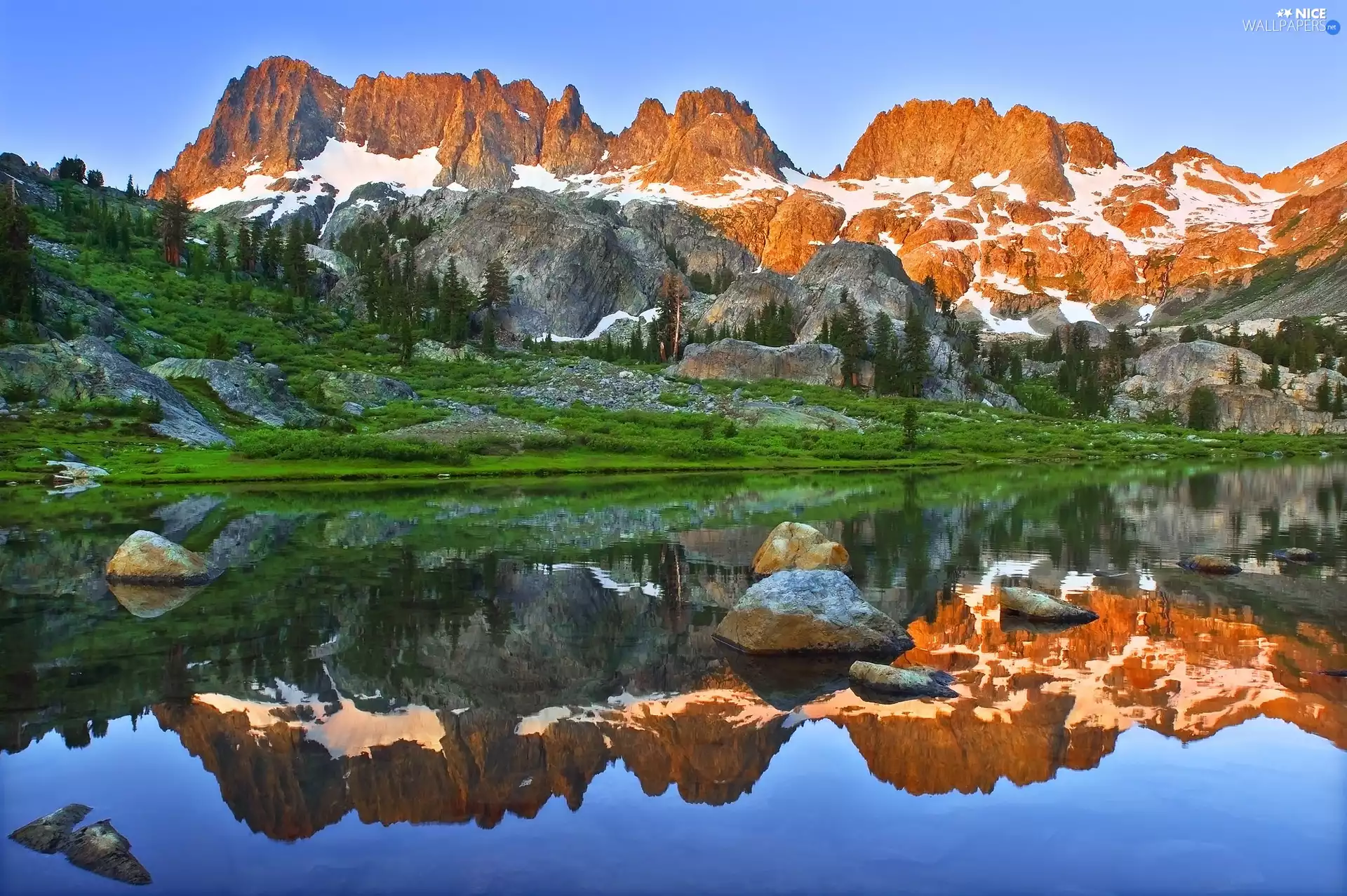 Mountains, water, reflection, Sky
