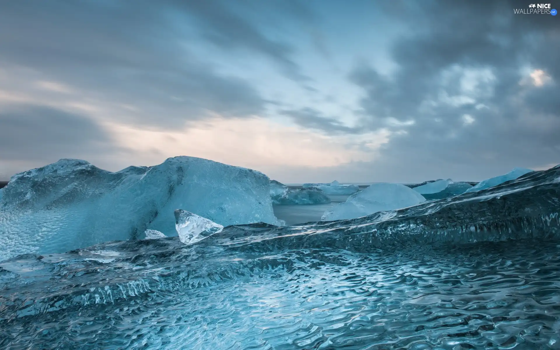 Mountains, sea, Sky, ice