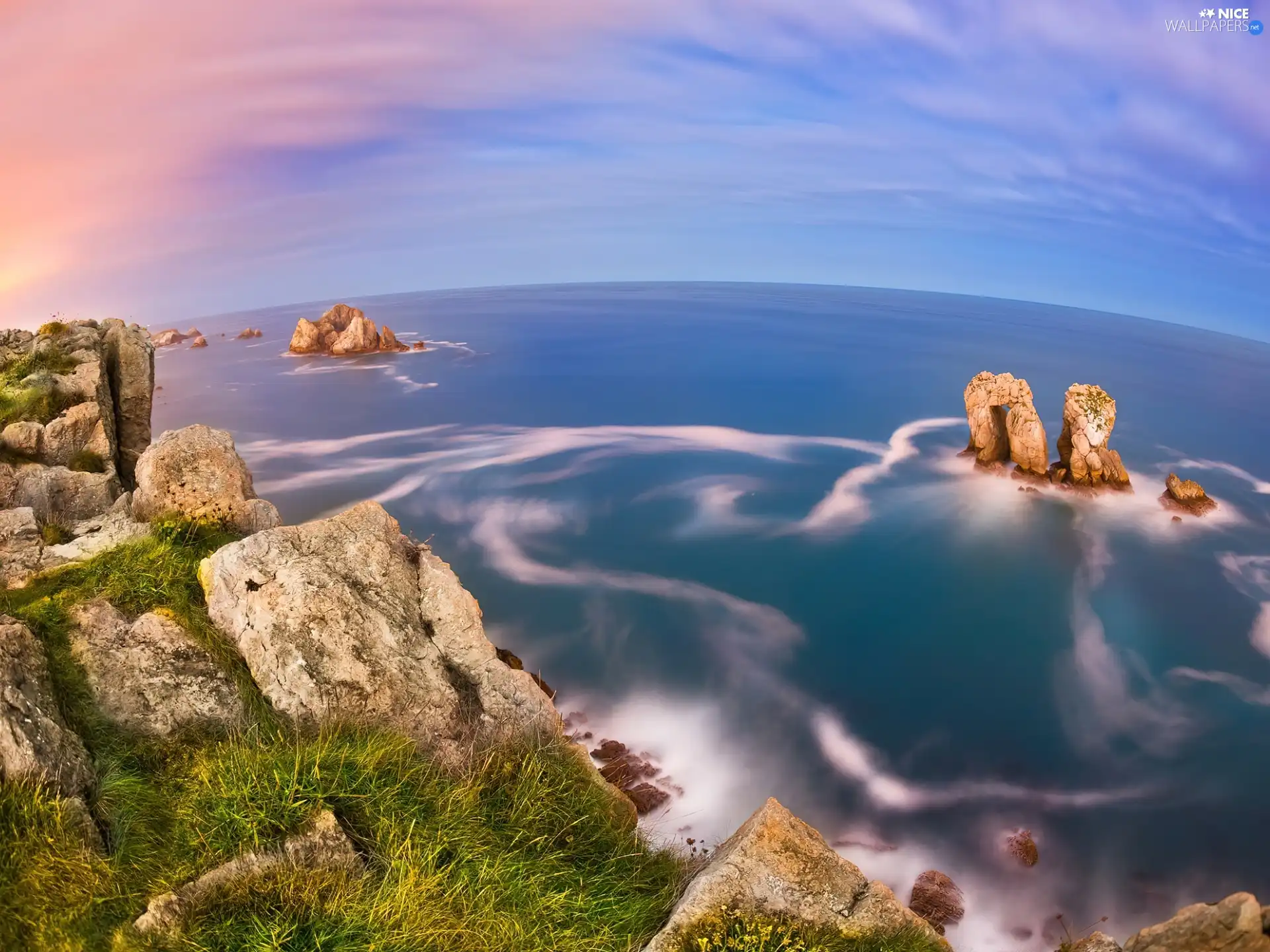 Ocean, horizon, Sky, rocks