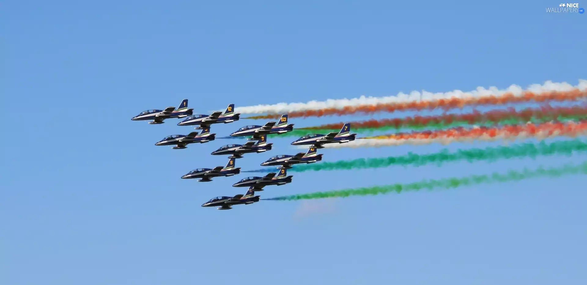 streaks, Sky, show, color, Planes