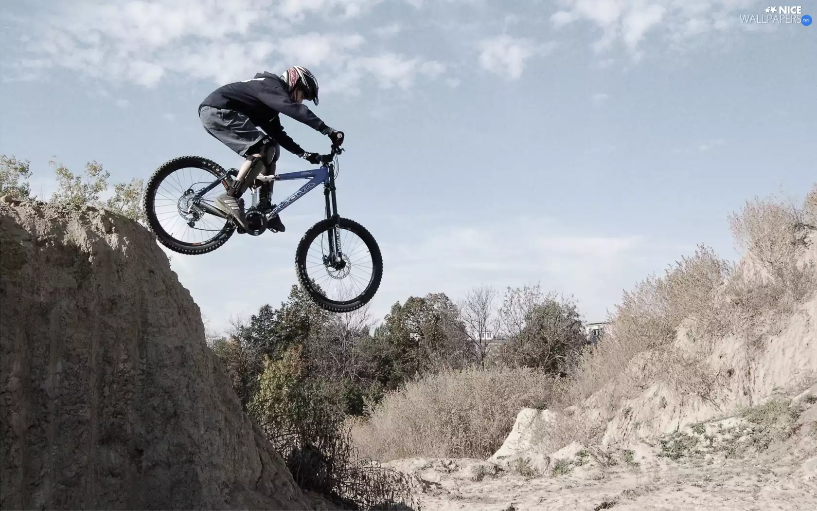 rocks, Sky, trees, viewes, Bike