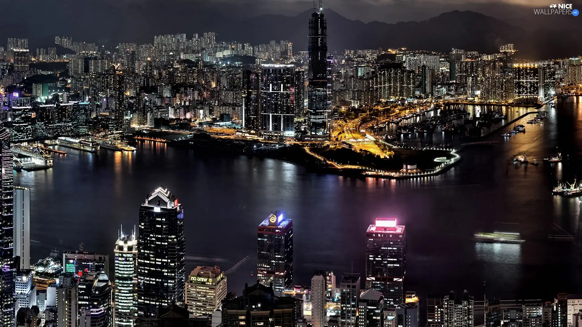 skyscrapers, clouds, night, buildings, town