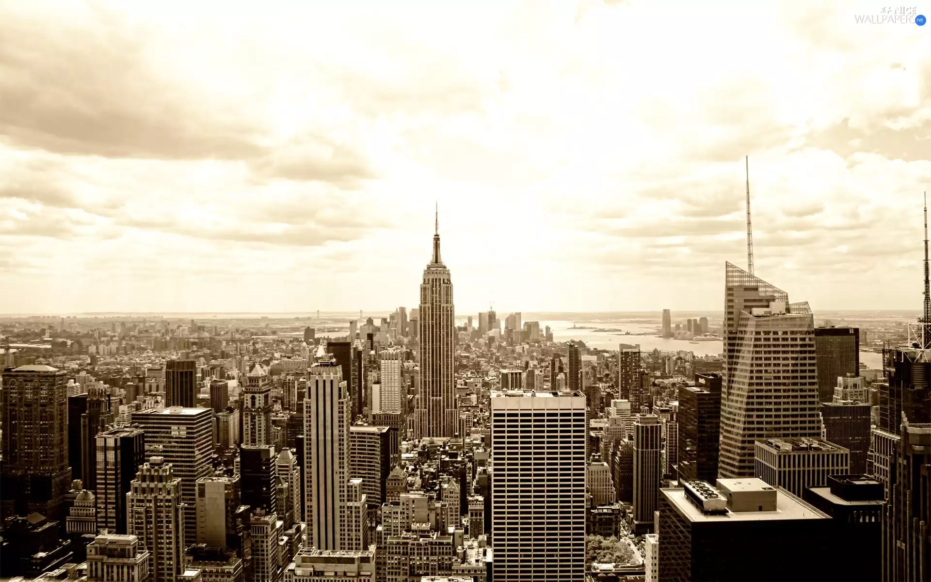 clouds, Town, Jork, Empire State Building, New, skyscrapers
