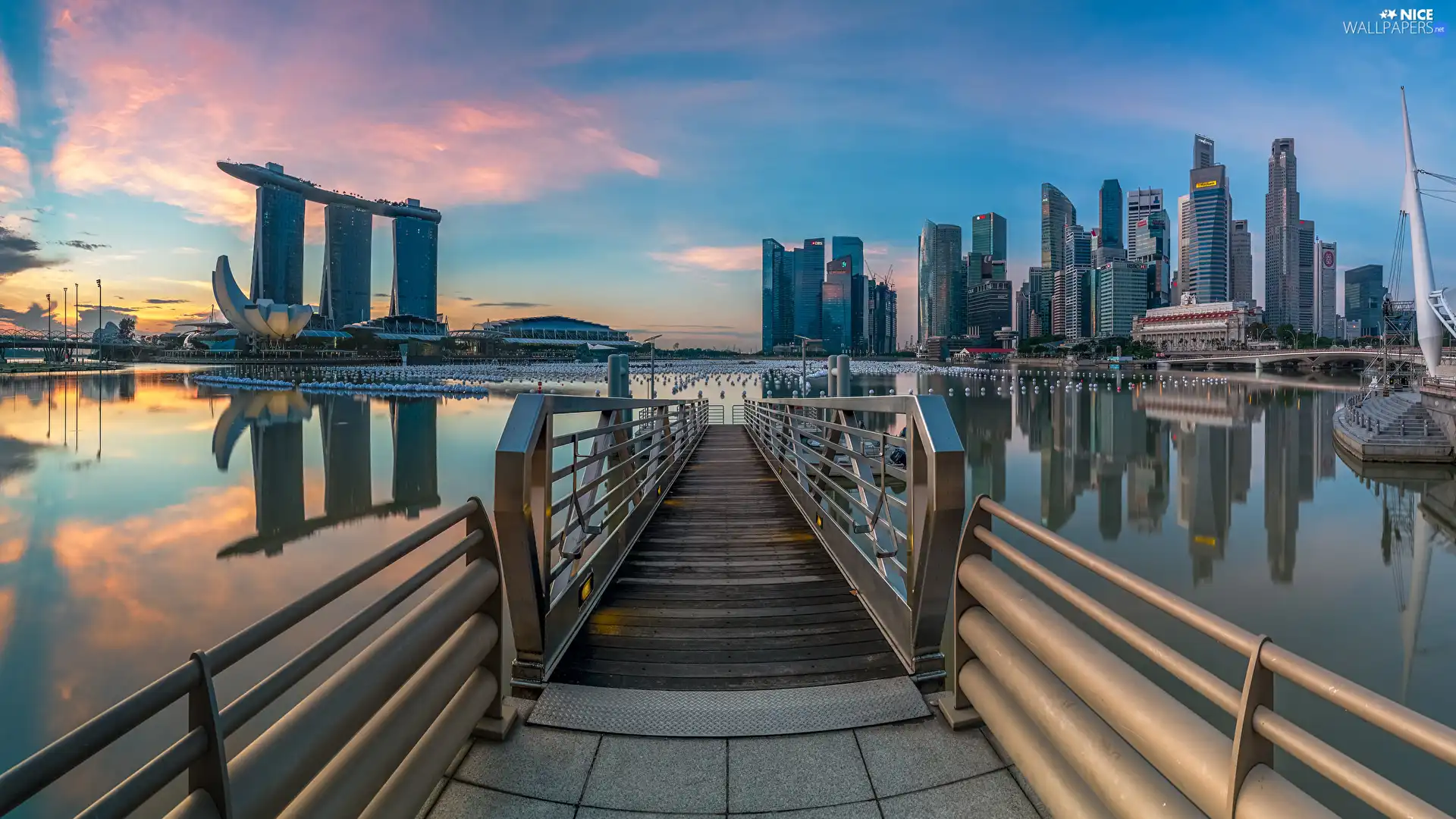 skyscrapers, bridge, Hotel Marina Bay Sands, Marina Bay, Singapur