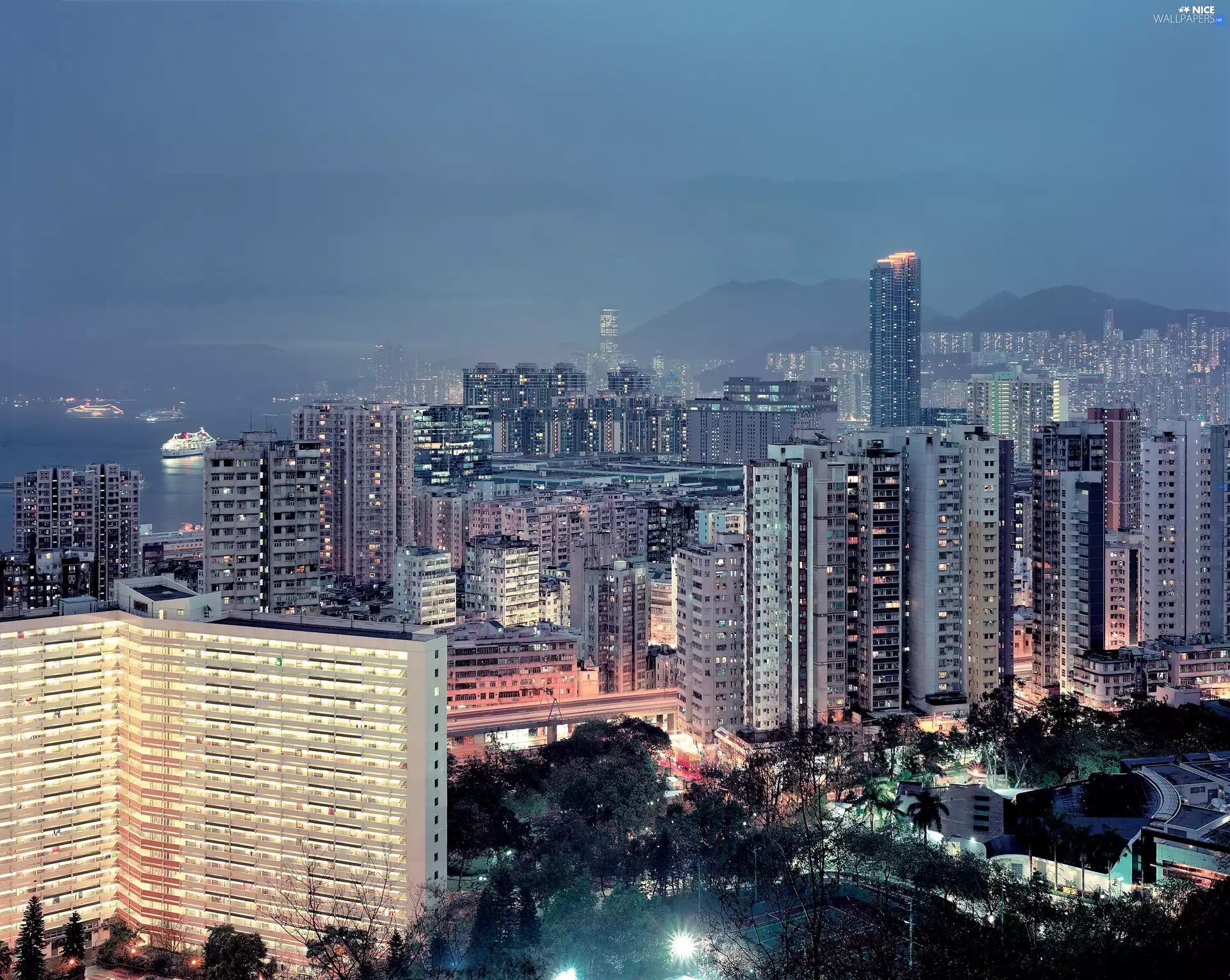 skyscrapers, Town, night
