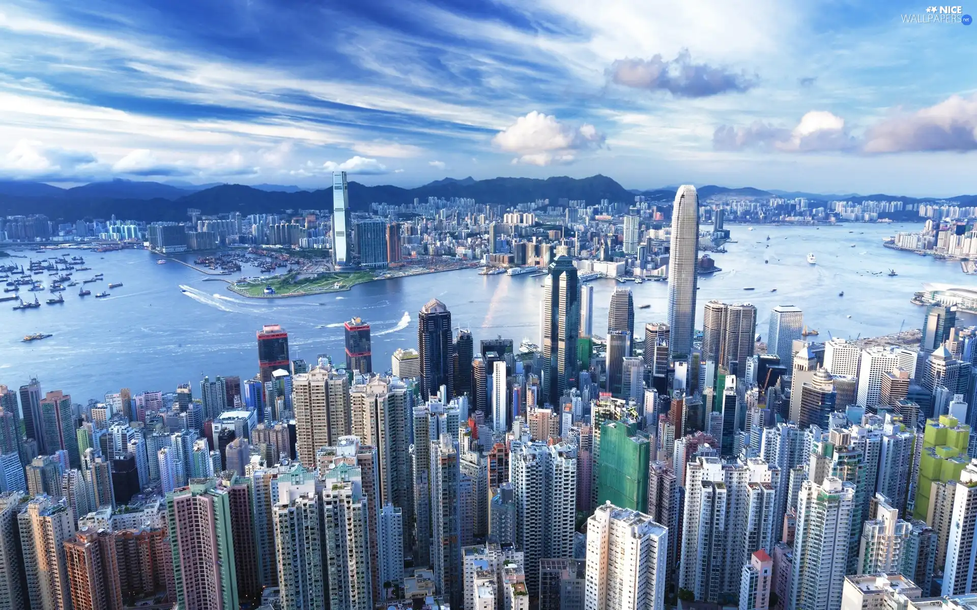 skyscrapers, River, town, buildings, View