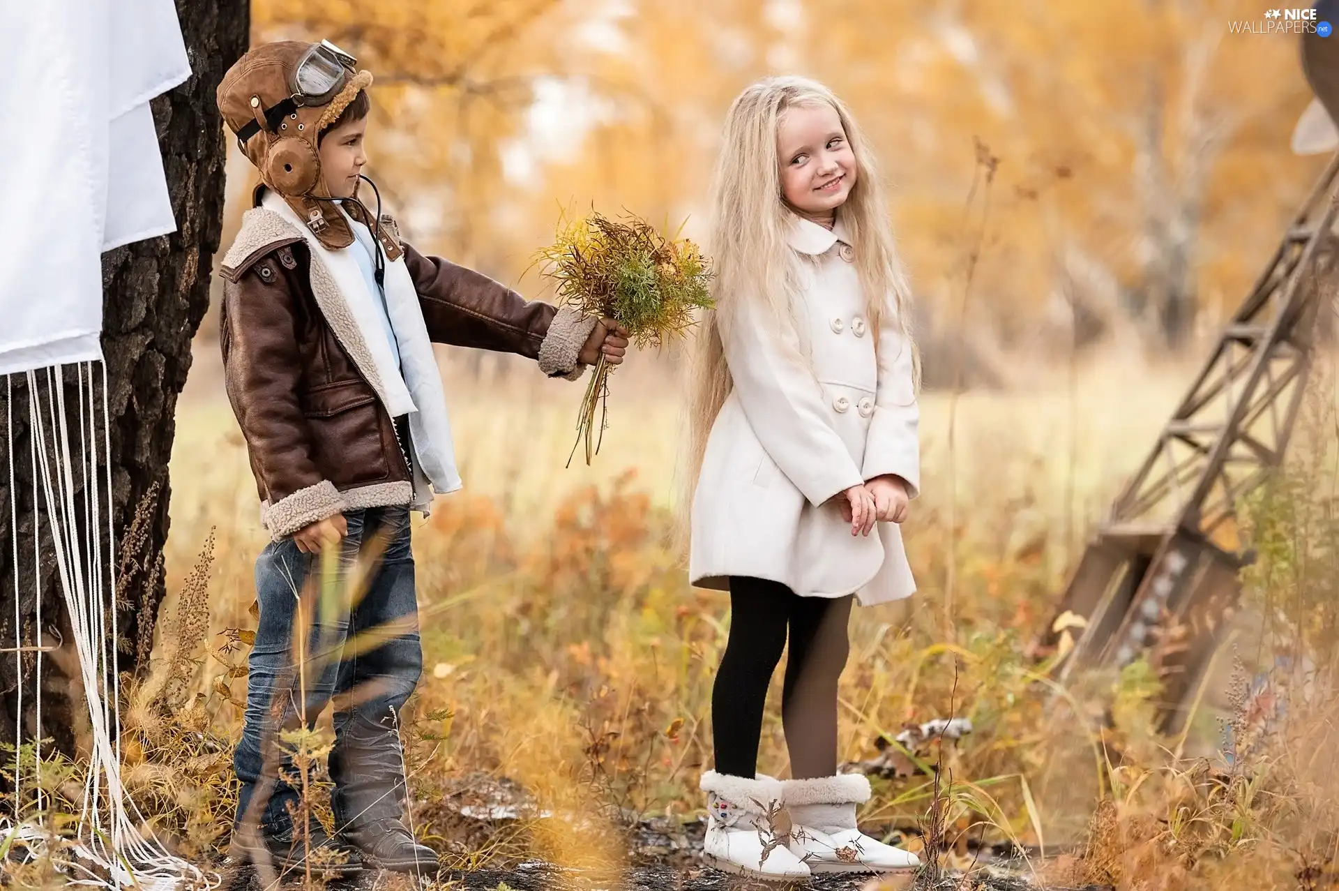 small bunch, boy, trees, viewes, Park, girl