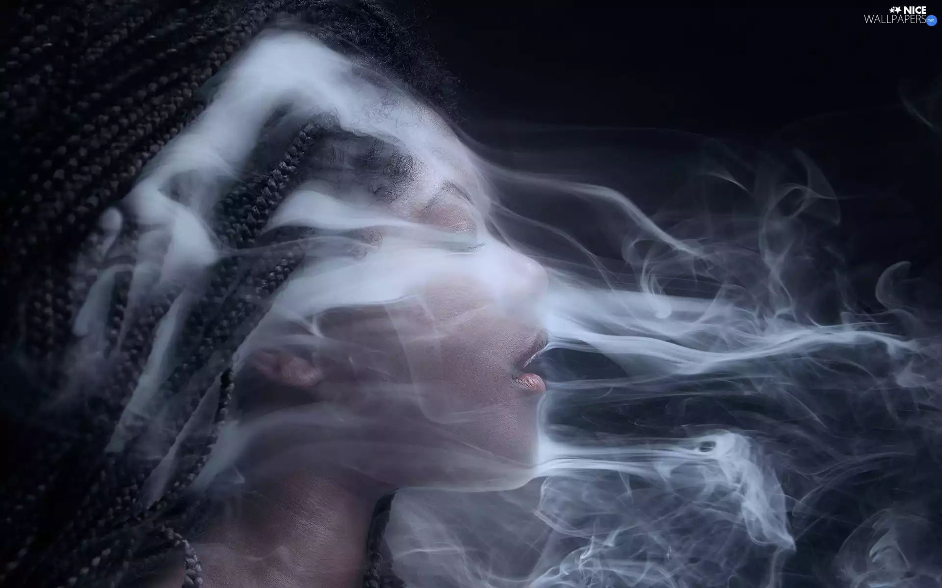 smoke, brunette, pigtail