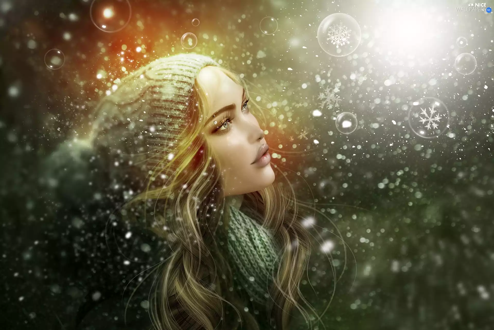 face, Women, Scarf, snow, Hat, Blonde