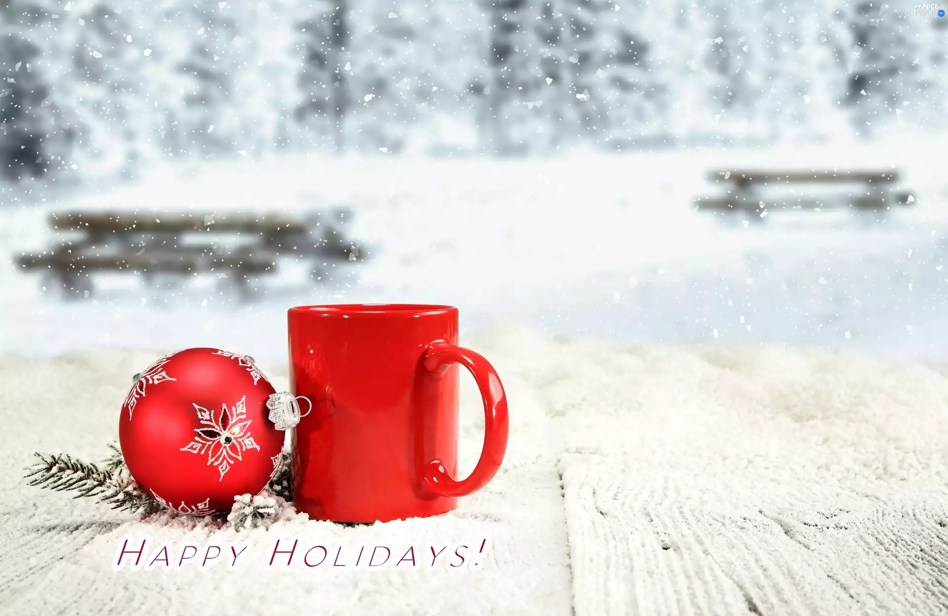 bauble, Red, ##, snow, text, Cup
