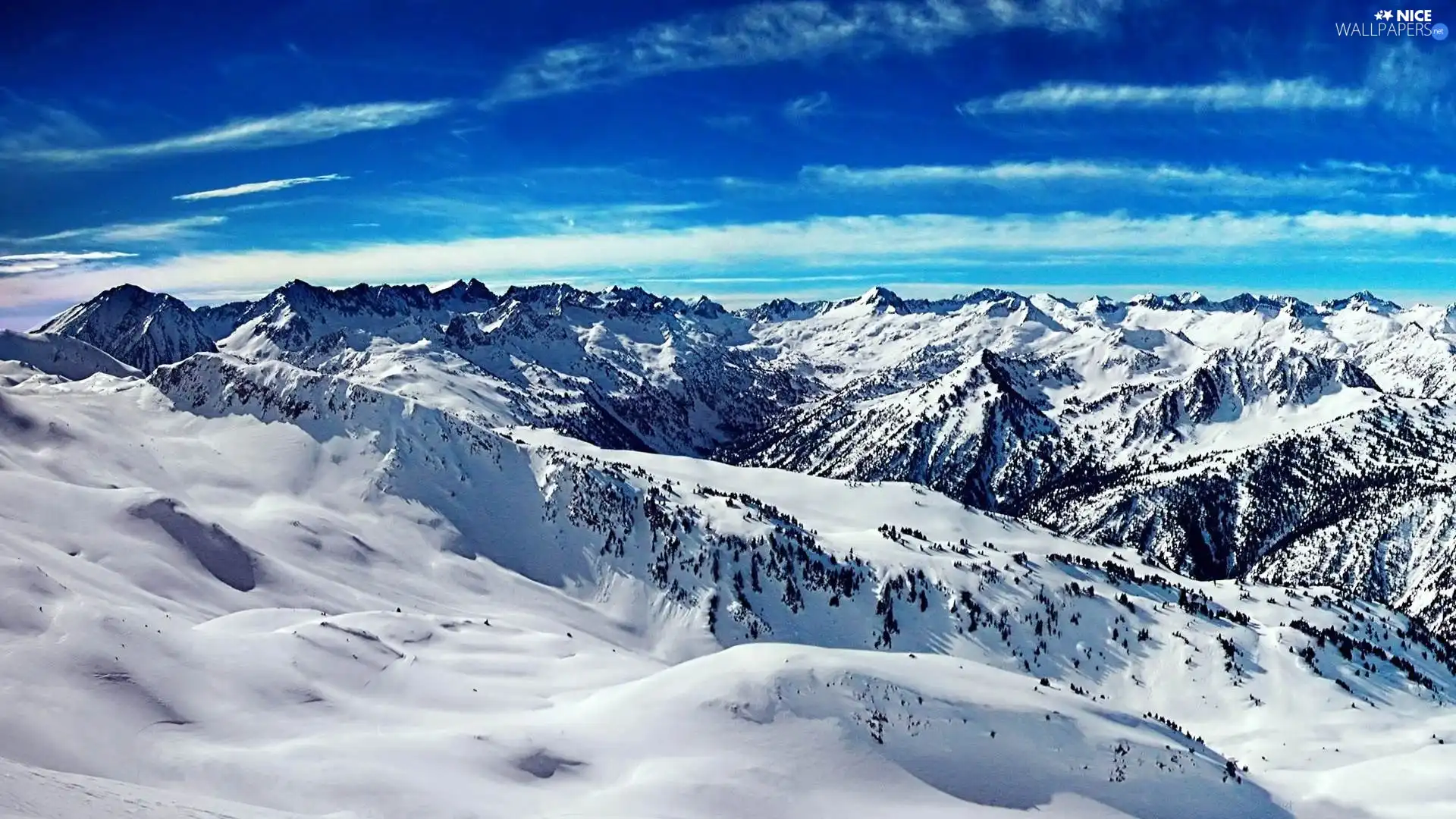 Mountains, clouds, snow, Sky