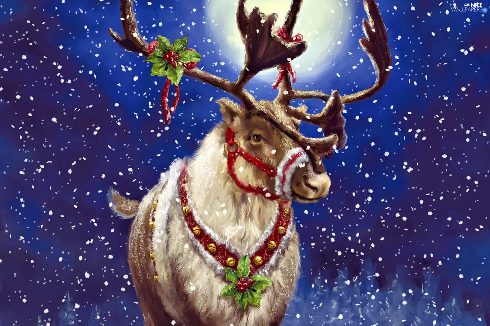 snow, festive, reindeer
