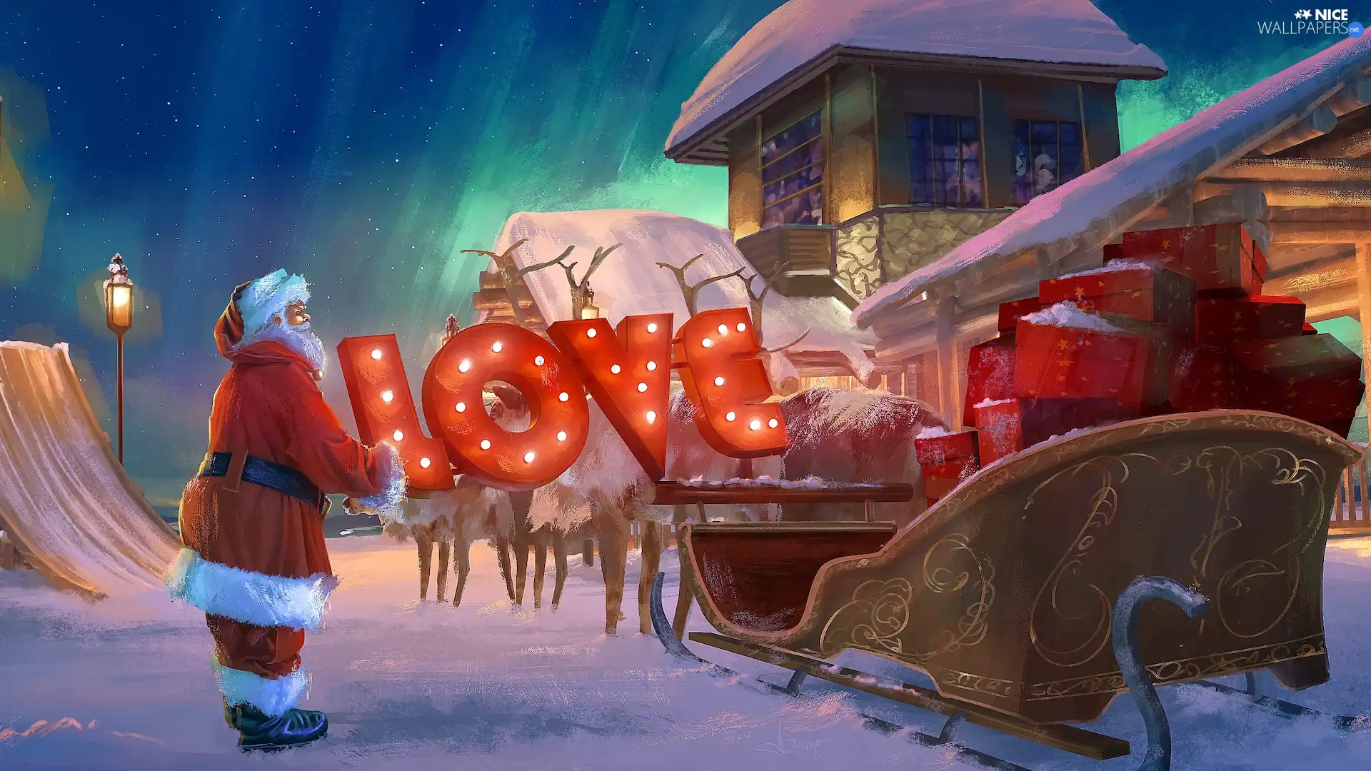 gifts, text, Santa, house, graphics, sleigh, Thanksgiving, snow