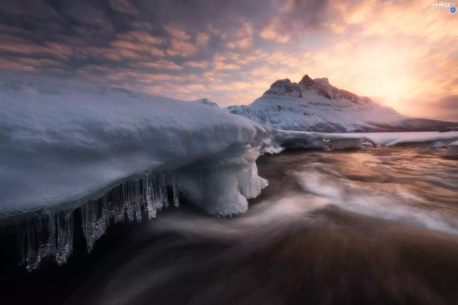 drifts, snow, sea, mountains, winter