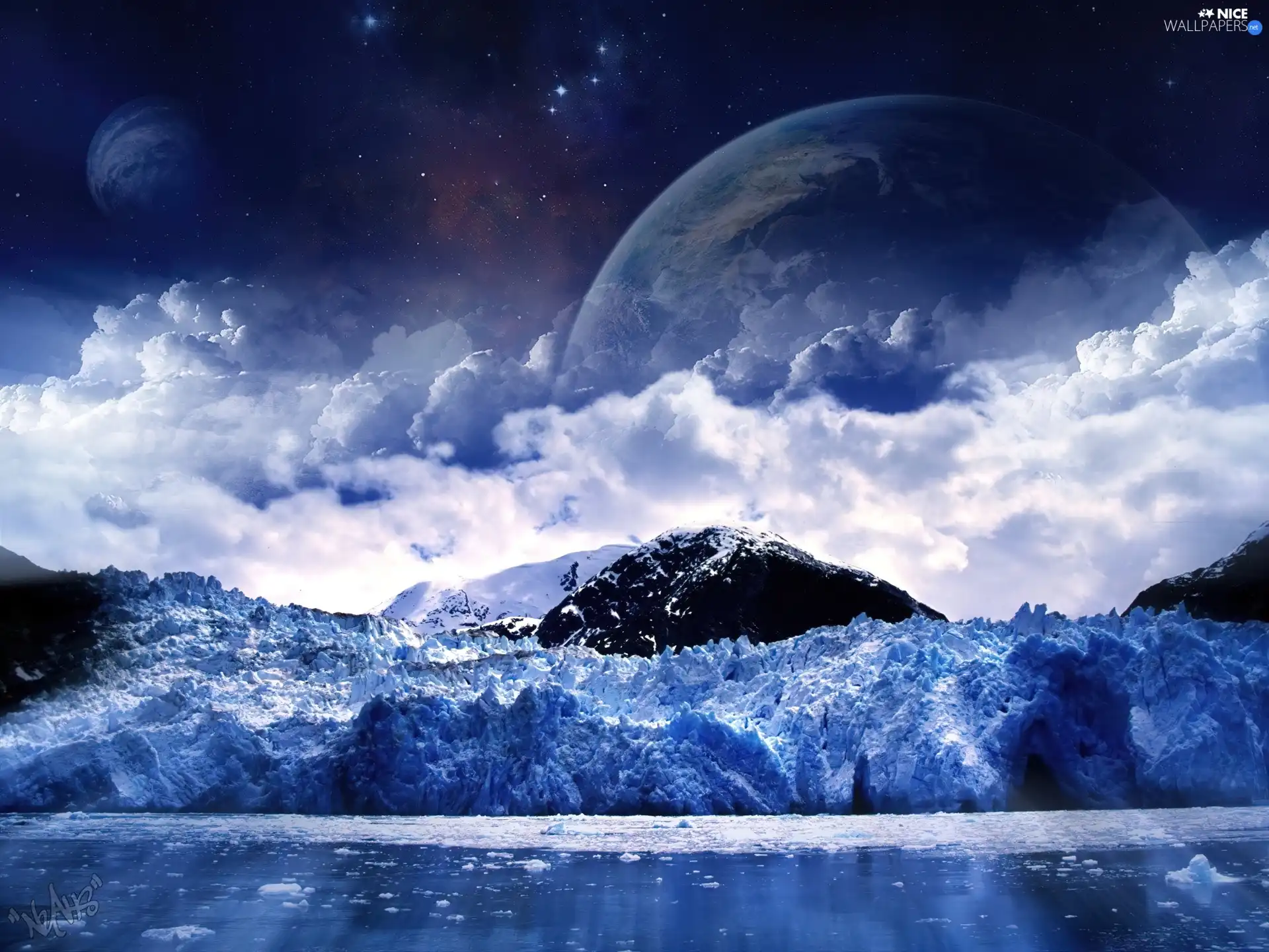 snow, winter, Mountains, Planet, clouds