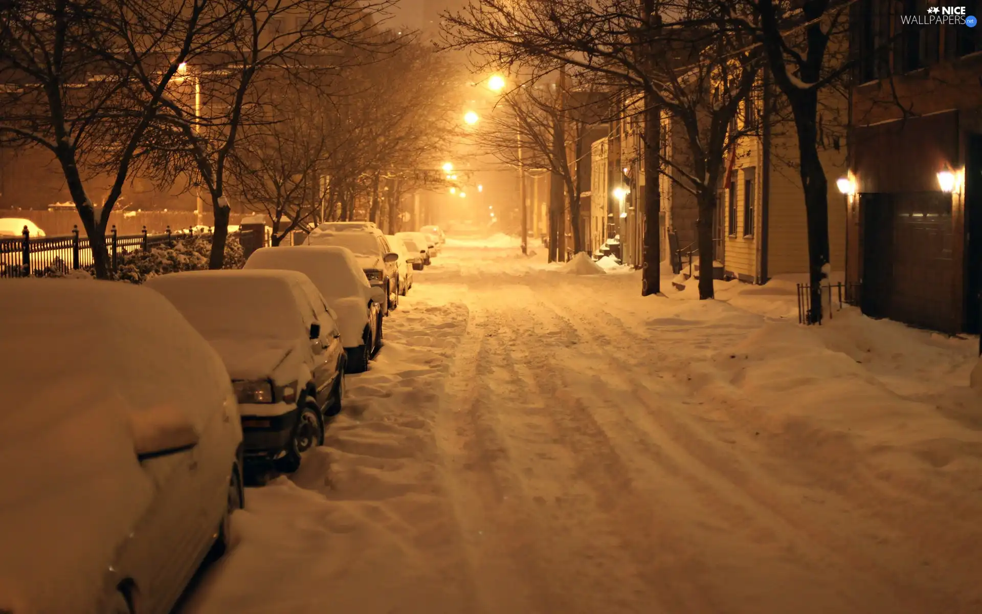 winter, Covered, snow, Town