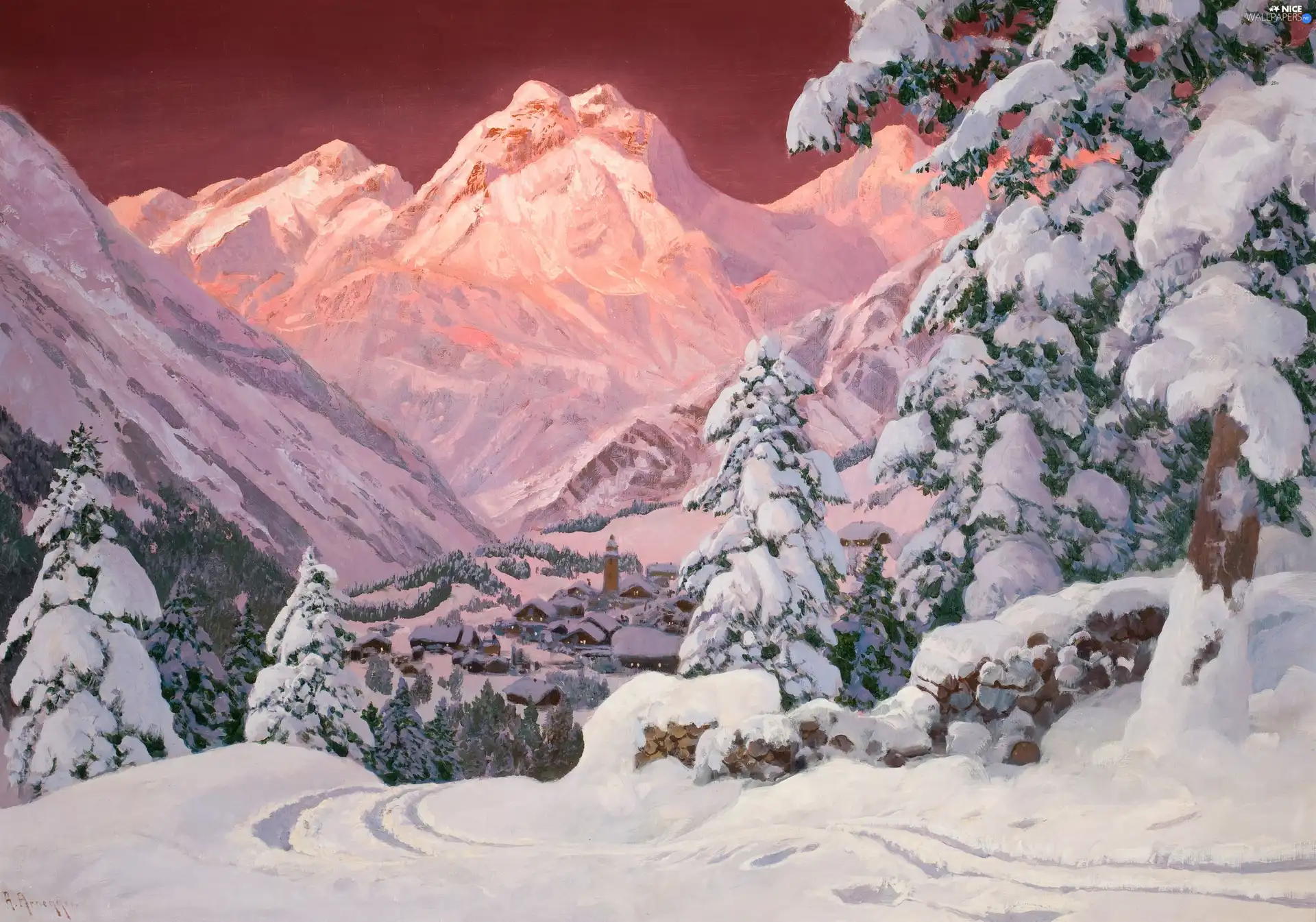viewes, Mountains, winter, Alois Arnegger, snow, trees