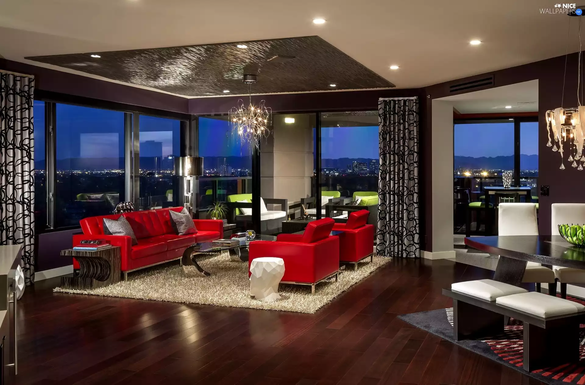 Windows, saloon, seats, Sofa, Red, Big