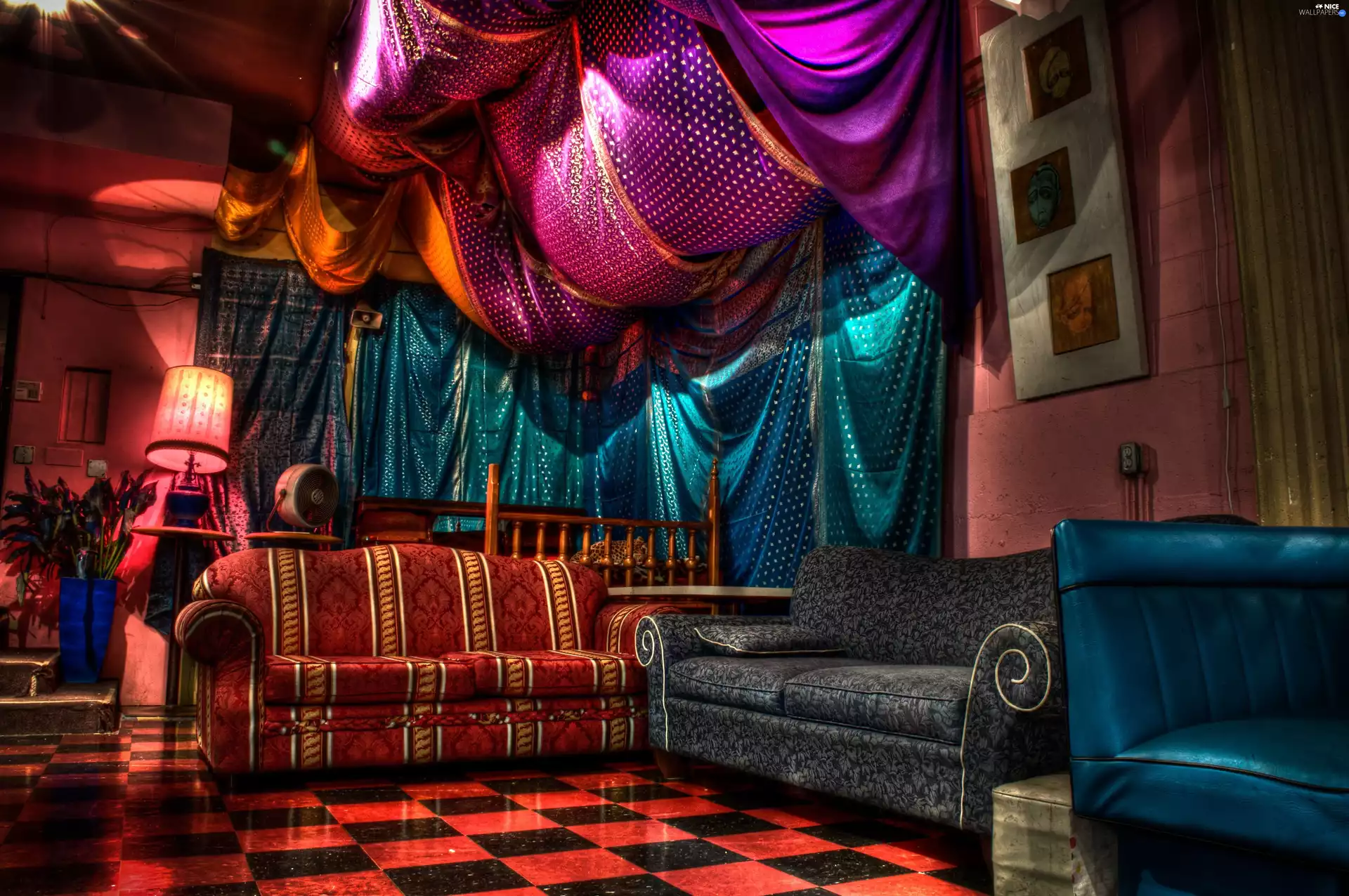 Holl, Curtains, flooring, Sofas