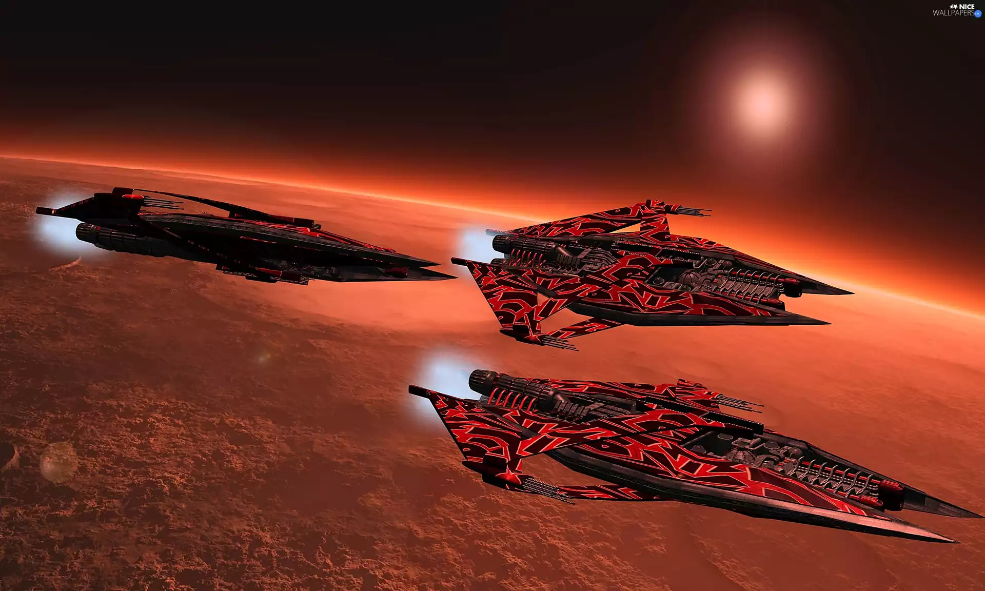 Universe, starfish, Planet, spaceships