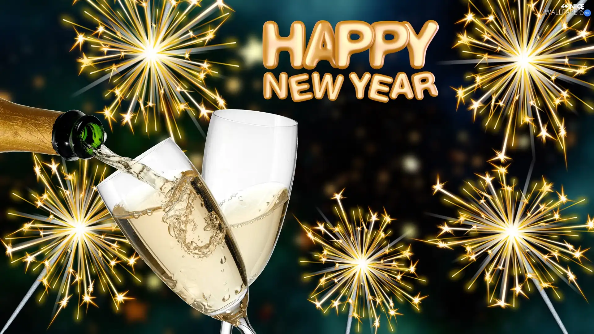 Champagne, Sparklers, New Year, glasses