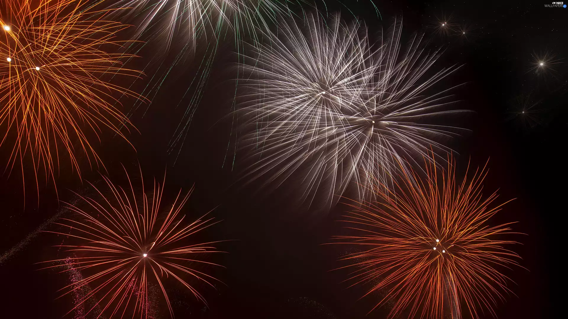 fireworks, Sky, Night, Sparks