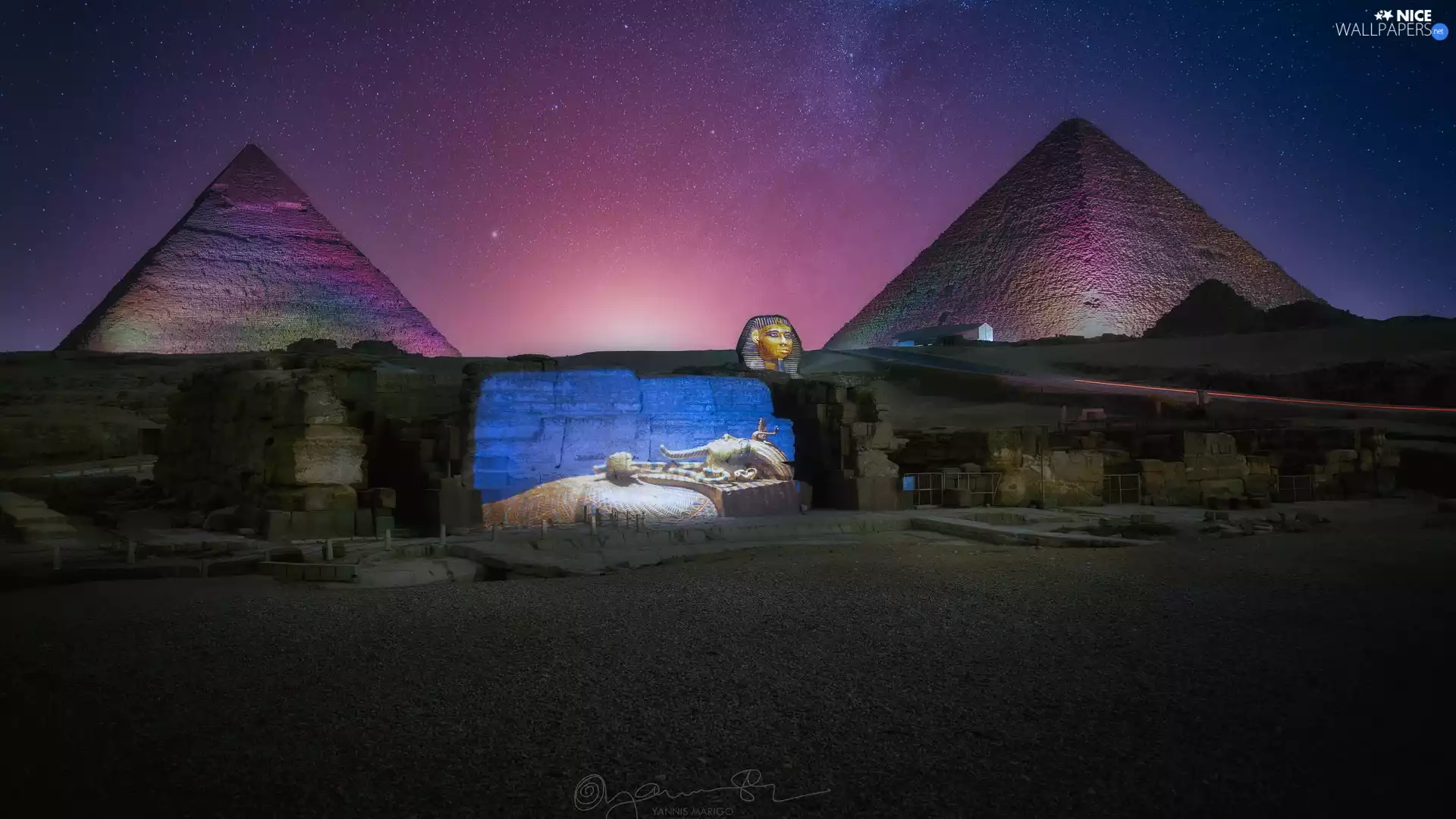 Pyramid of Cheops, Cairo, Monument, Star way, Great Sphinx, Egypt, Giza, photomontage, star, Pyramids