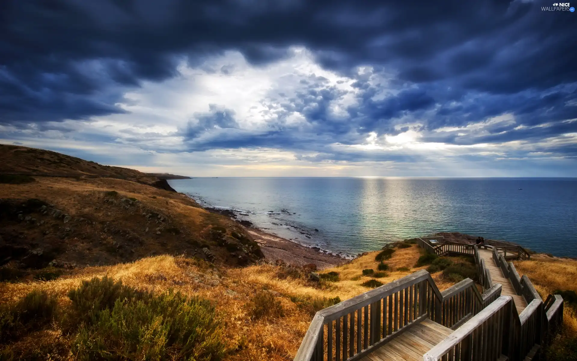 Stairs, sea, Beaches