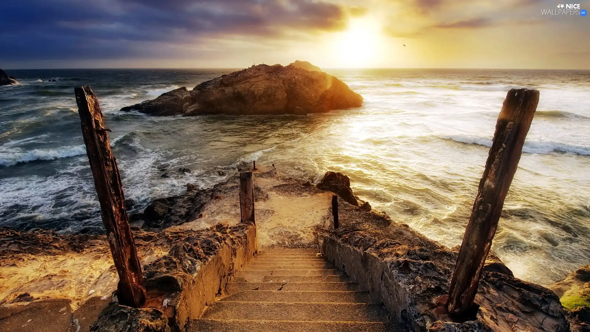 Stairs, sea, Islet