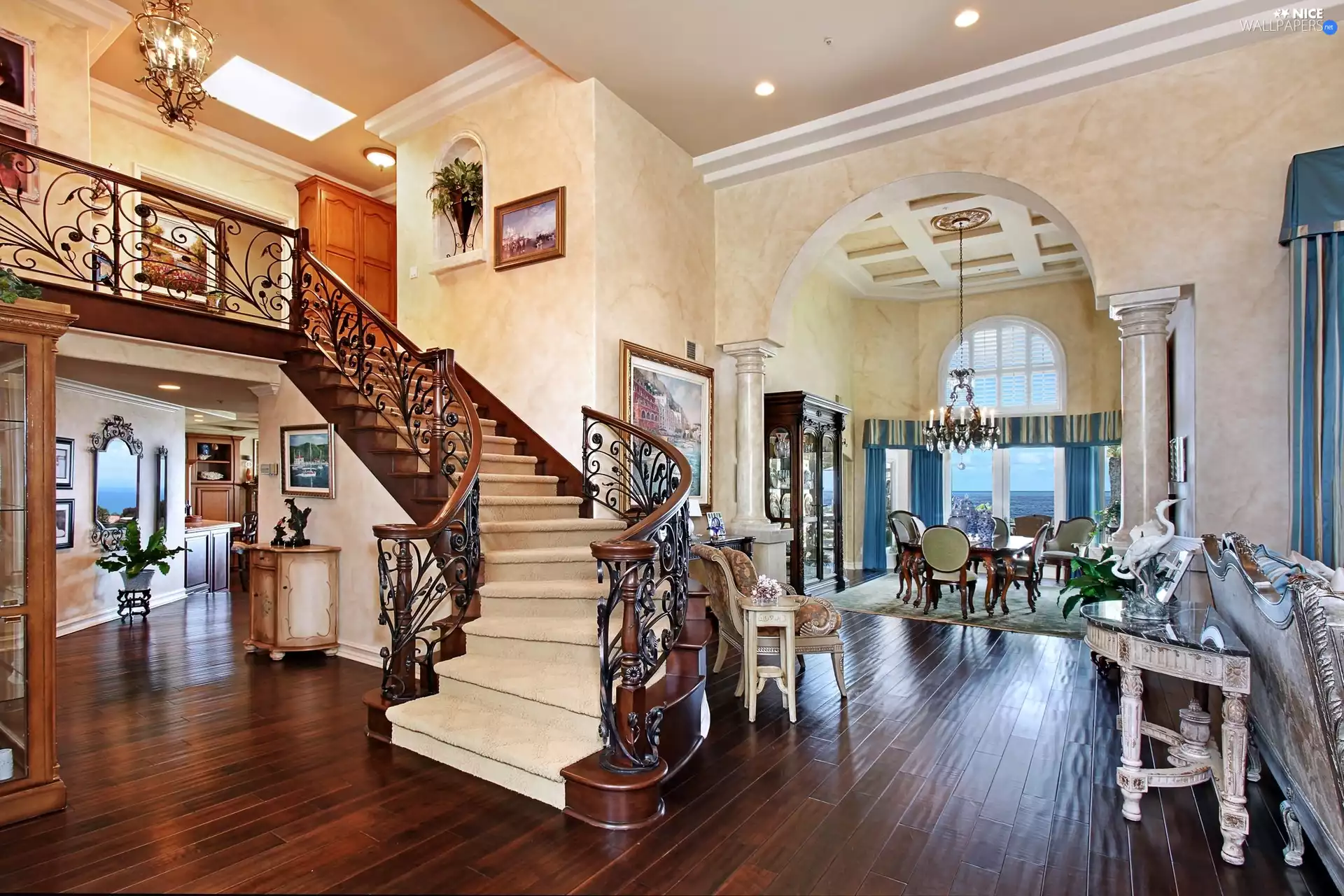 Stairs, hall, saloon