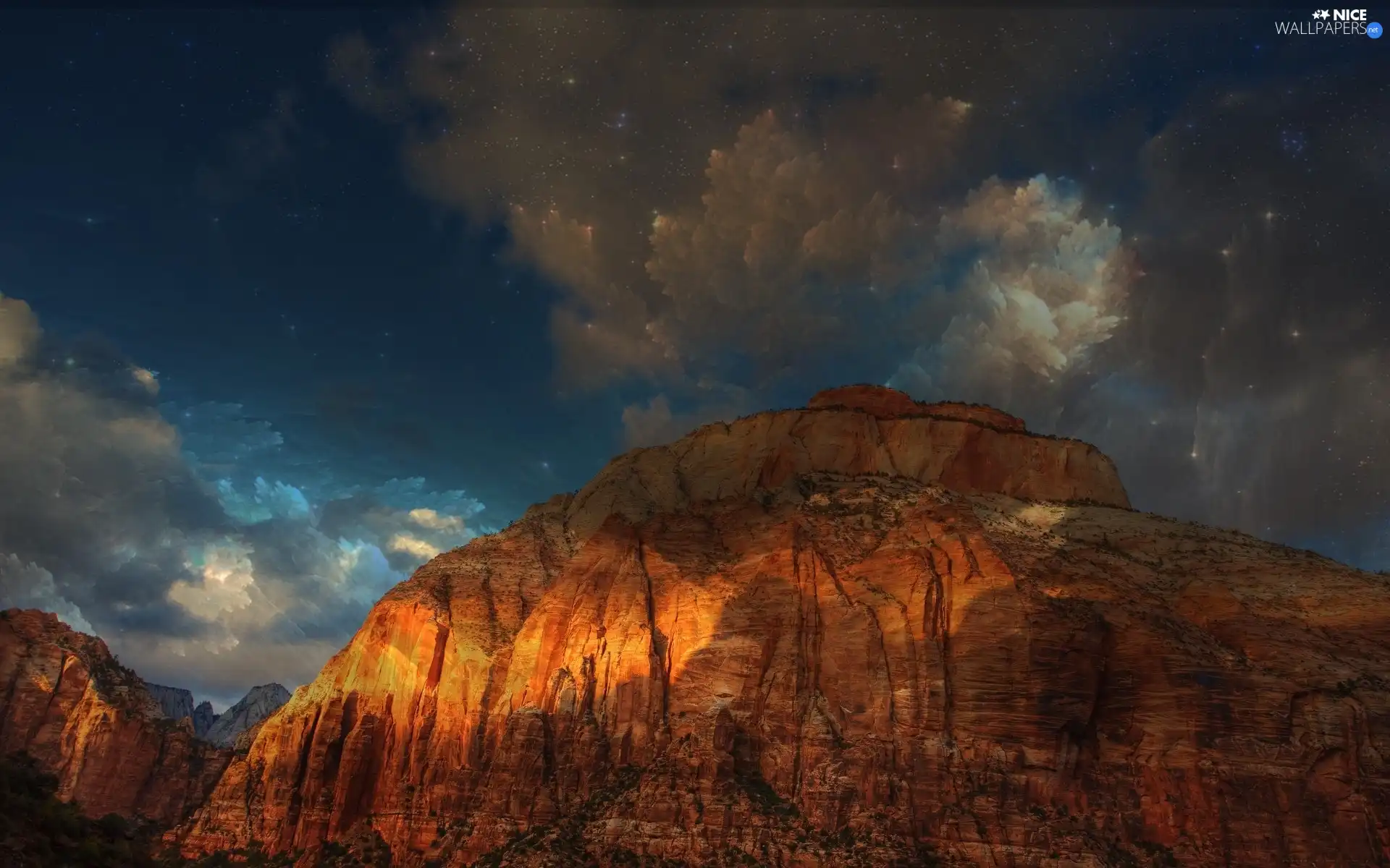 star, mountains, clouds