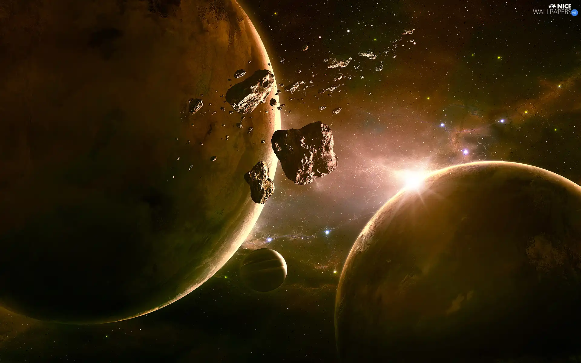 Universe, asteroids, star, Planets