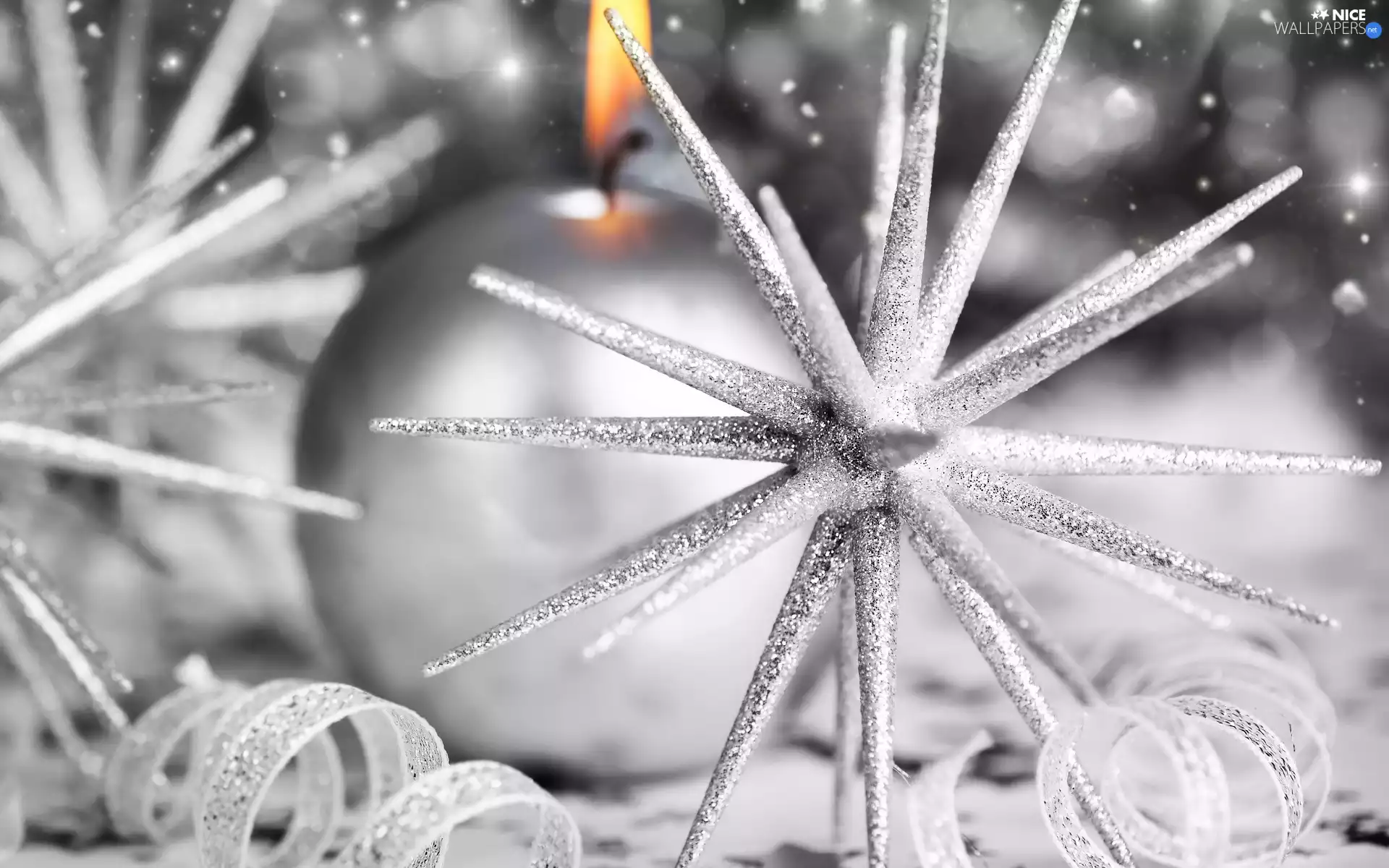 ribbon, decoration, Candle, Stars, Toyota Silver