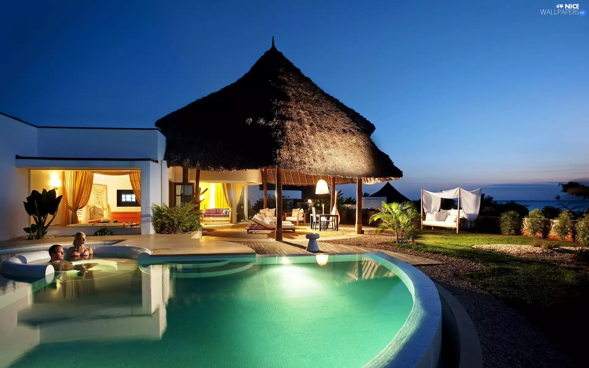 Pool, house, sea, Steam