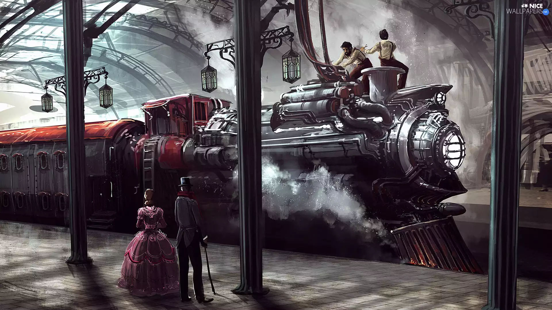 locomotive, Steampunk, platform, Train, station