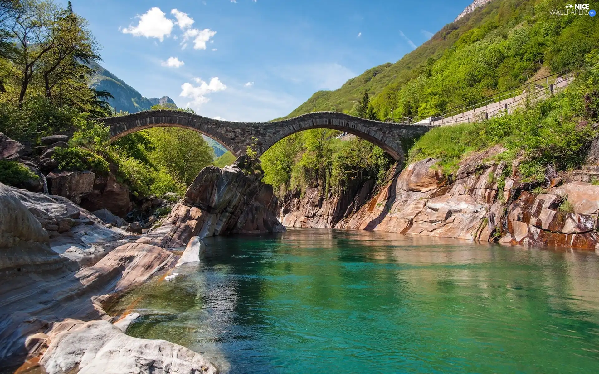 Verzasca, Lavertezzo, stone, bridge, Switzerland, River