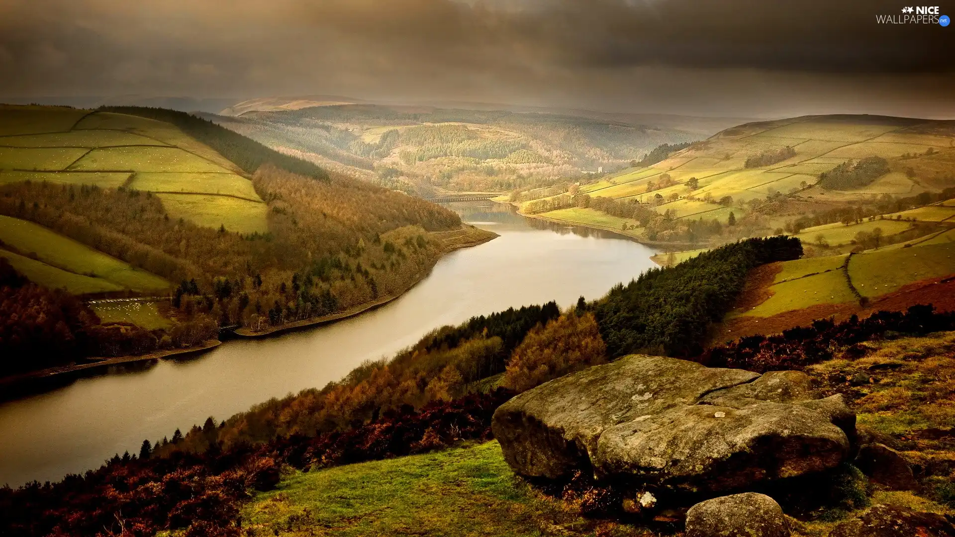 stone, River, hills